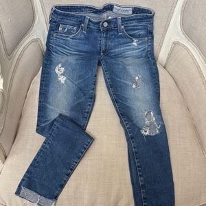 AG Adriano Goldschmied Distressed Blue Skinny Jeans